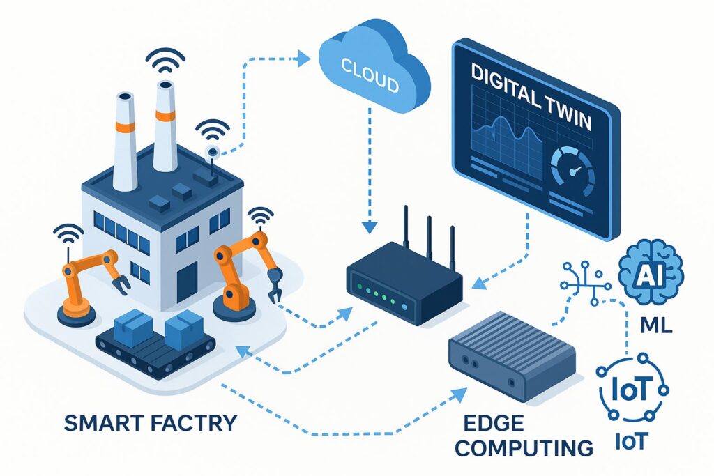 Smart factory edge computing cloud digital twin Industrial IoT